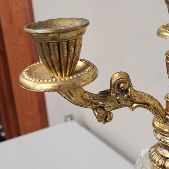 Vintage Brass Swan Base 3 Arm Candelabra 15" - Picture 6 of 12